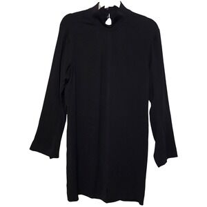 Massimo Dutti Black Mock Neck Long Sleeve Button‎ Back Midi Dress XS